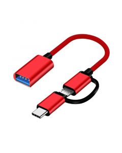2 In1 Type-c Male Micro USB Male To USB Female(Red)