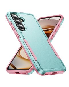 For Samsung Galaxy A37 5G Armor Case-PC+TPU Hybrid,Frosted,Anti-Shock Design(Green+Pink)