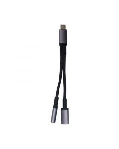 2 in 1 USB C Male to 3.5mm Headphone Female and USB C Female(Sliver)(0.3ft)