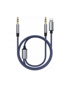 2 in 1 Lighting & 3.5mm AUX Audio to 3.5mm AUX Audio Cable-Blue(1.2M)