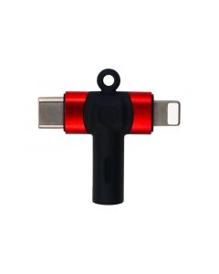 2 in 1 3.5mm Headphone Female (Round) to Lighting Male and USB C Male (Red)(T-shaped)