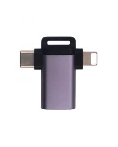 2 in 1 3.5mm Headphone Femal (Rectangle) to Lighting Male and USB C Male (Grey)(T-shaped)