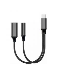 2 in 1 USB C & 3.5mm AUX Audio to USB C Cable-Black(13.5CM)