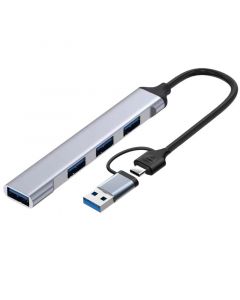 2 in 1 USB C&USB 3.0 Hub With 4 Port USB 3.0 Hub Splitter and 0.65ft Extended Cable(Sliver)