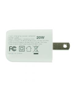 2-Port PD Type C (20W) & USB A (20W) Wall Charger Adapter for Mobile Phone (U090) - White