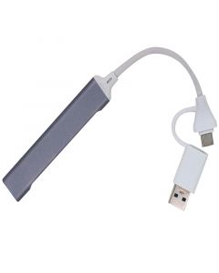 2 in 1 USB C&USB 3.0 Hub With 4 Port USB 3.0 Hub Splitter and 0.65ft Extended White Cable(Sliver)