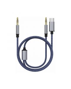2 in 1 USB C & 3.5mm AUX Audio to 3.5mm AUX Audio Cable-Blue(1.2M)
