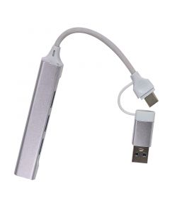 2 in 1 USB 3.0&USB C Hub With 4 Port USB 3.0 Hub Splitter and 0.65ft Extended Cable(Silver)