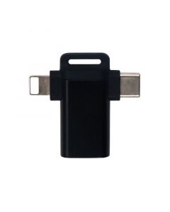 2 in 1 3.5mm Headphone Femal (Rectangle) to Lighting Male and USB C Male (Black)(T-shaped)