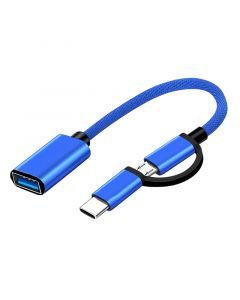 2 In1 Type-c Male Micro USB Male To USB Female(Blue)