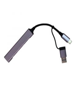 2 in 1 USB C&USB 3.0 Hub With 4 Port USB 3.0 Hub Splitter and 0.65ft Extended Cable(Gray)
