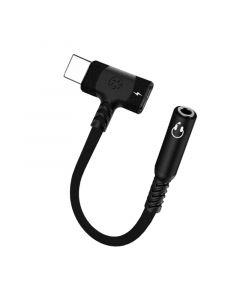 2 in 1 3.5mm Headphone Femal to USB C Male and Charge USB C Female (Black)(T-shaped)(0.3ft)