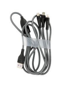 3 in 1 USB Fast Charging Data Cable - Black (1.2M)